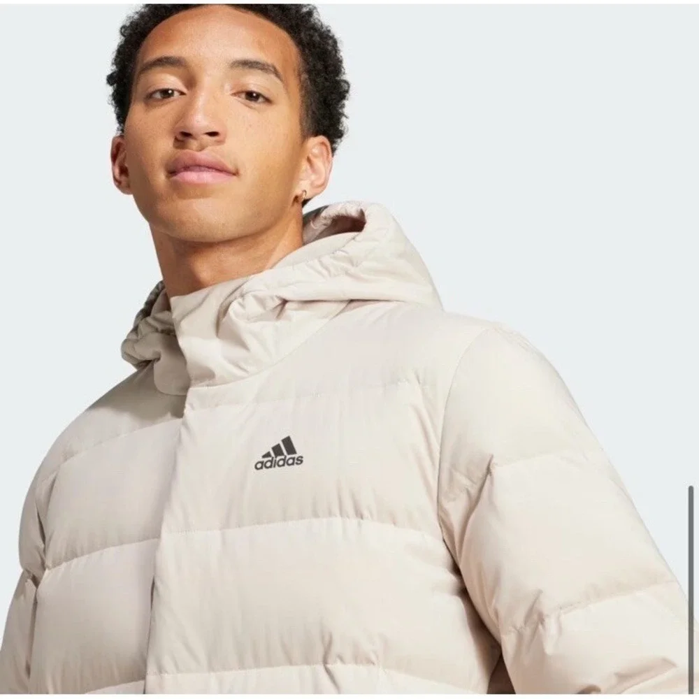 Adidas Helionic Hoody Down Coat Padded Cream Beige Jacket Top Coat HY3934 Mens M